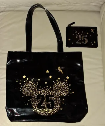 Sac cabas et pochette 25 ieme Anniversaire Mickey et fée
clochette et etoiles -Disneyland Paris
