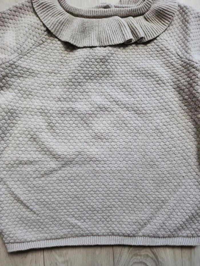 Pull gaufré col Claudine beige 92cm - photo numéro 2