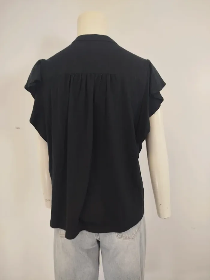 T-shirt noir manches volantes - col V détaillé A1000 - photo numéro 4