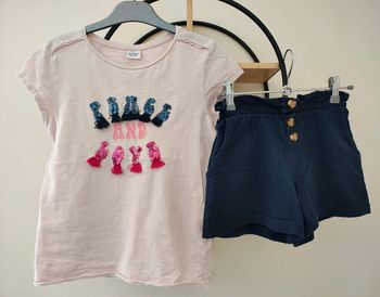 9 10 ans ensemble été teeshirt tape a l'oeil 10 a et short Okaïdi 9a