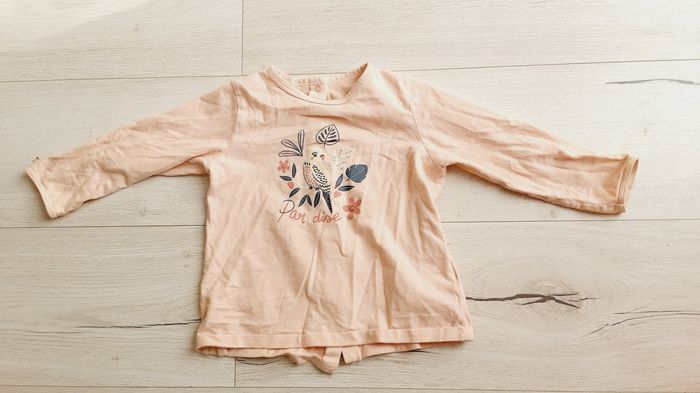 Vêtement fille tee-shirt manches longues rose motif oiseau Vert Baudet 36 mois 3 ans