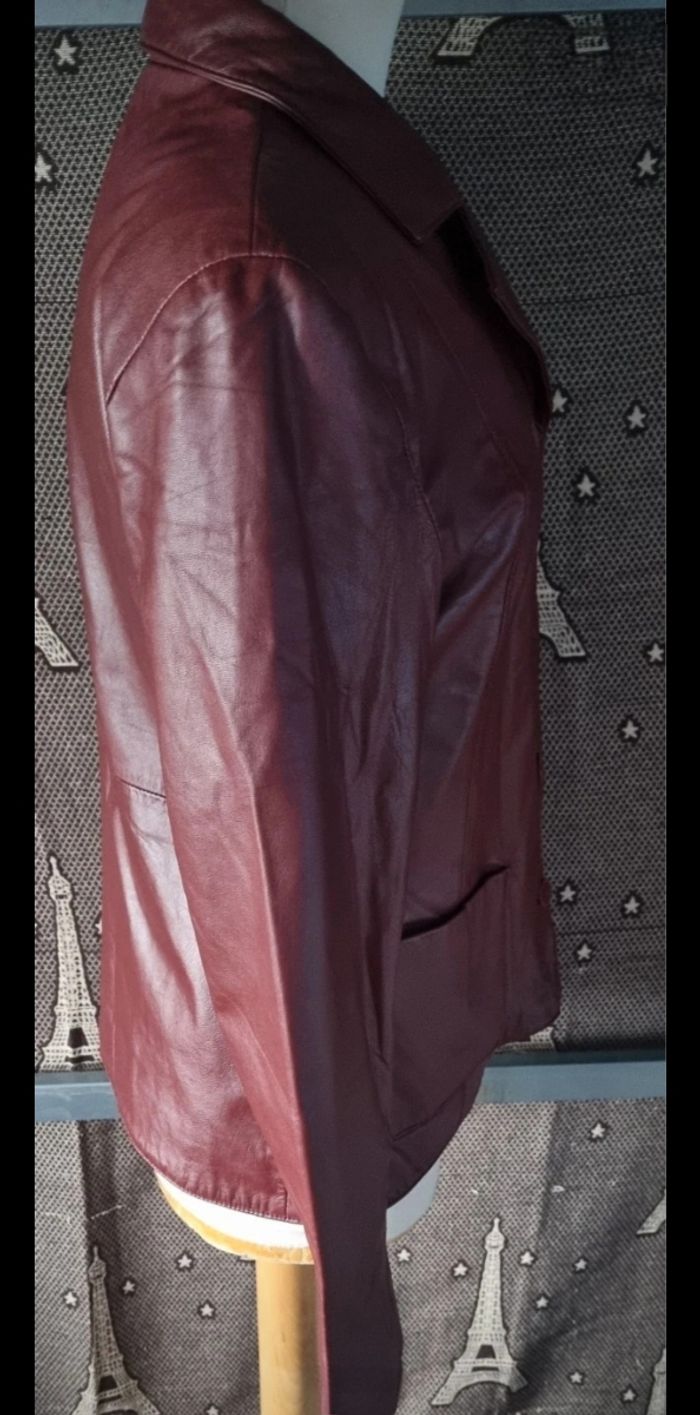 Veste cuir véritable couleur prune taille 40 - photo numéro 3