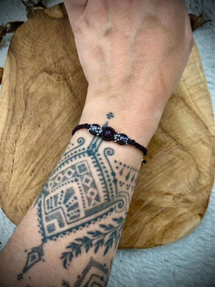 Bracelet macramé et acier inoxydable pierre Améthyste et Hématite - photo numéro 4