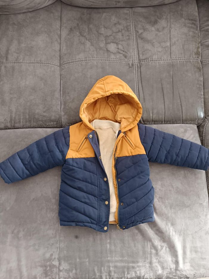 Blouson garçon chaud vertbaudet bleu marine et marron avec doublure 3 ans - photo numéro 5