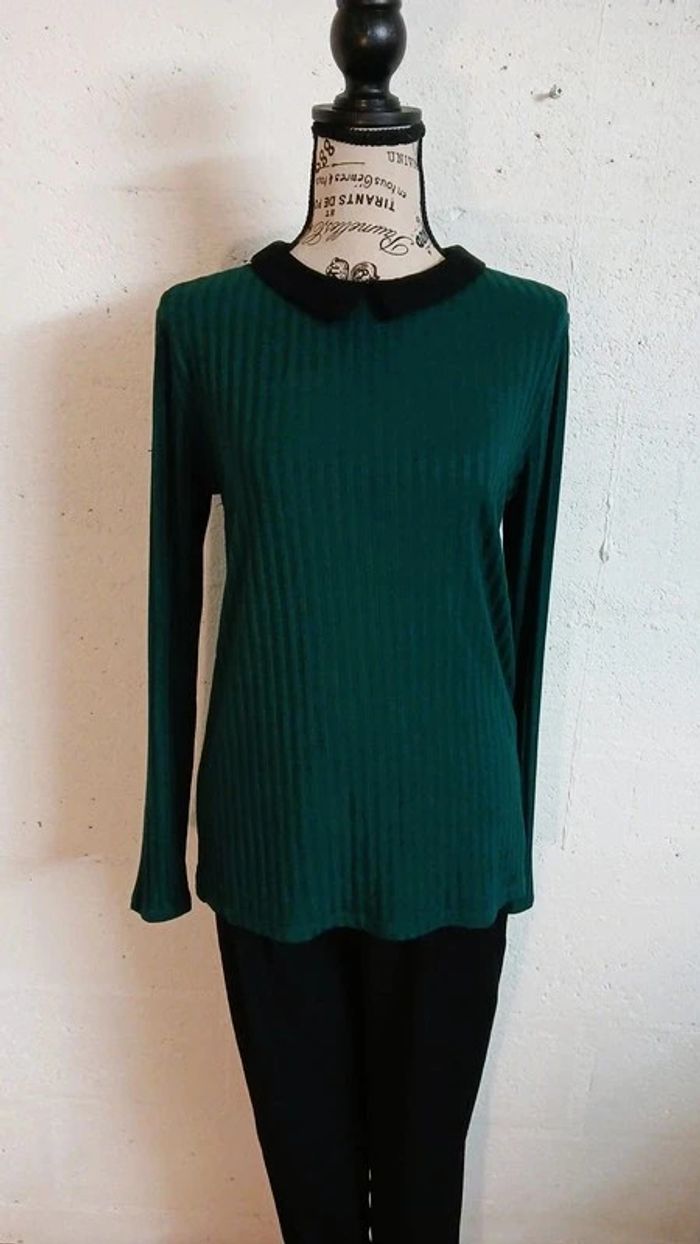 đ Haut fluide vert foncĂ© col noir â Kiabi â Taille 40/42 â TrĂšs bon Ă©tat - photo numĂ©ro 8