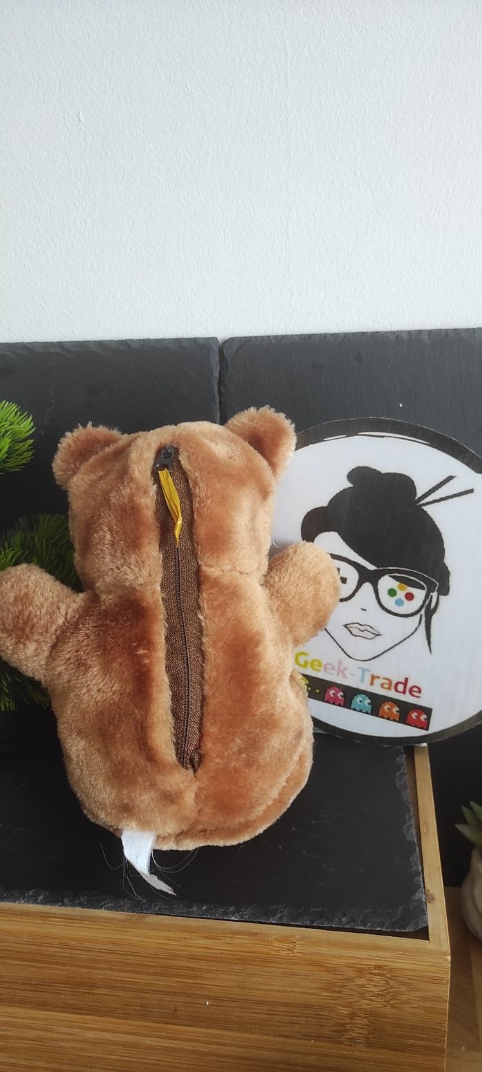 peluche ancien ours marron vert rouge noeud Papillon fermeture éclair Noir Poche - photo numéro 2