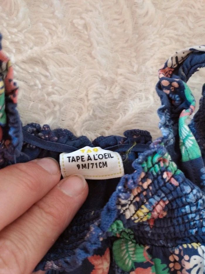 Tee shirt chemise sans manche à bretelles Fille 9 mois Jungle Perroquet Tao 100% coton - photo numéro 6