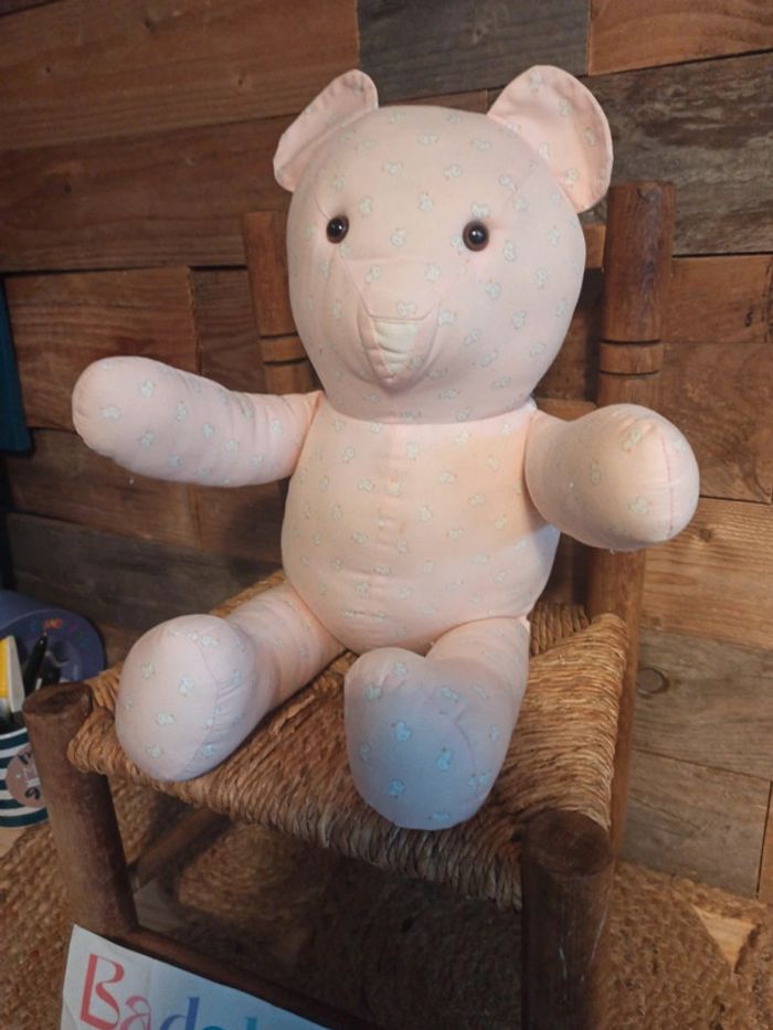 peluche ours tissu fait main tbe - photo numéro 2