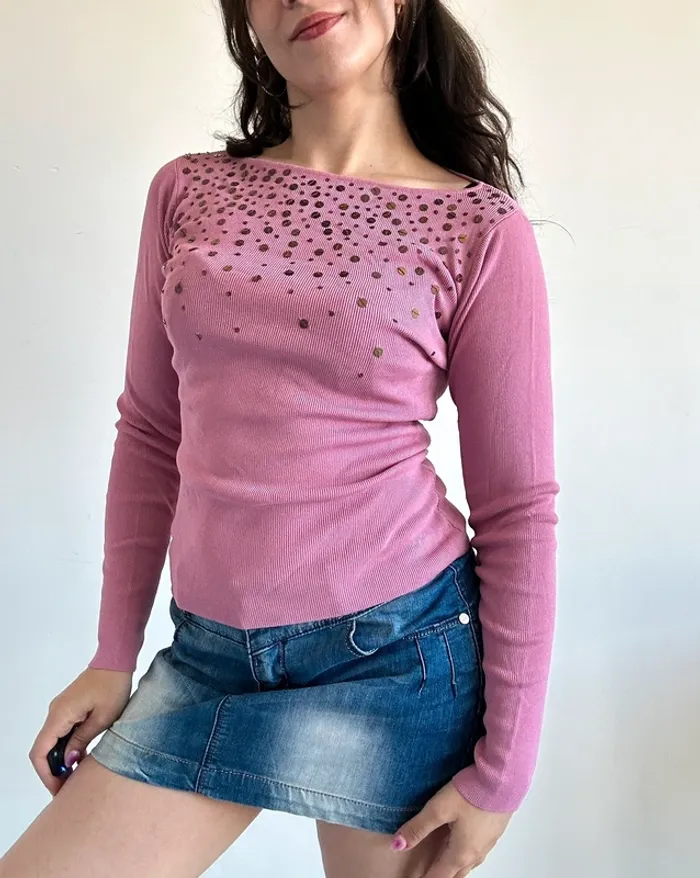 Haut vintage années 2000 y2k rose à sequins taille S - photo numéro 5