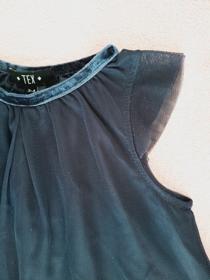 Robe de fête en tulle à paillettes bleu marine manches volant 3 ans - photo numéro 2