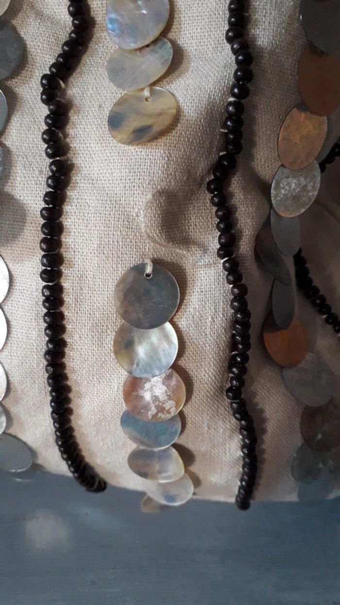 Sac en coton écru, perles et nacre - photo numéro 3