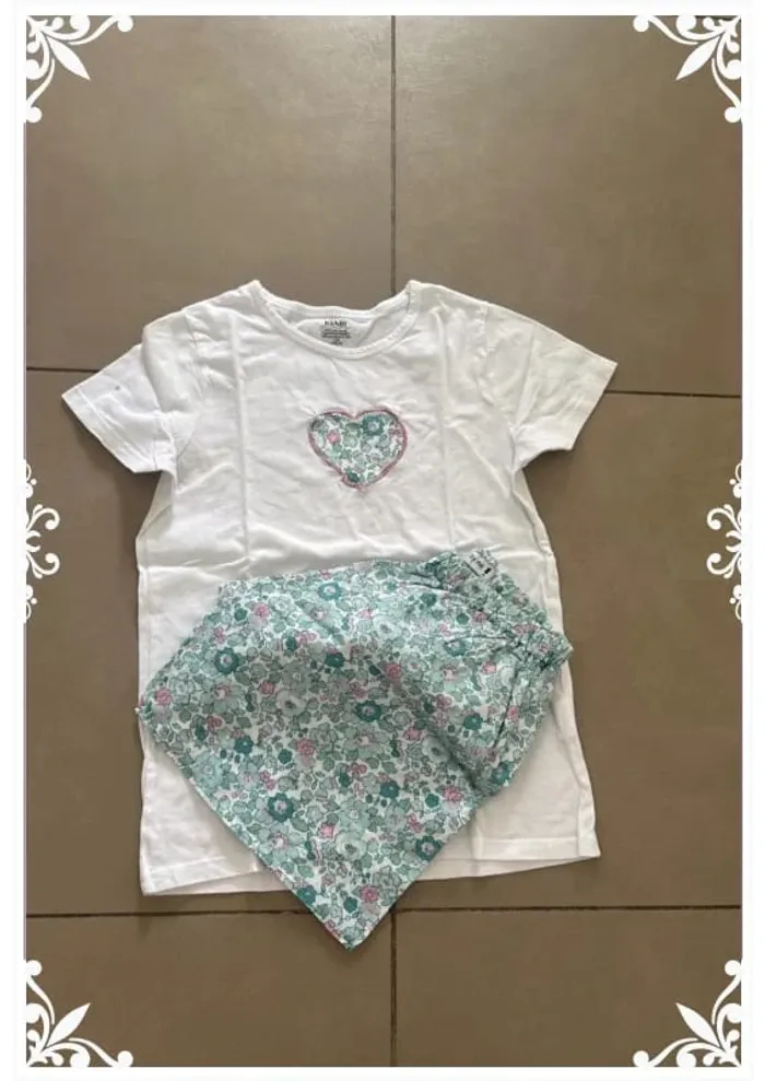 🤍 Pyjama fille 12 ans – Haut Kiabi brodé & short fait main - photo numéro 2