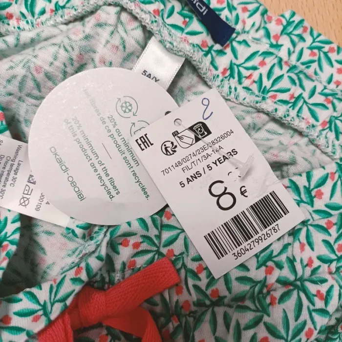 Short Okaïdi 5 ans - Coton bio - motifs floral fleurs rose et bleu turquoise - Neuf A194 - photo numéro 5