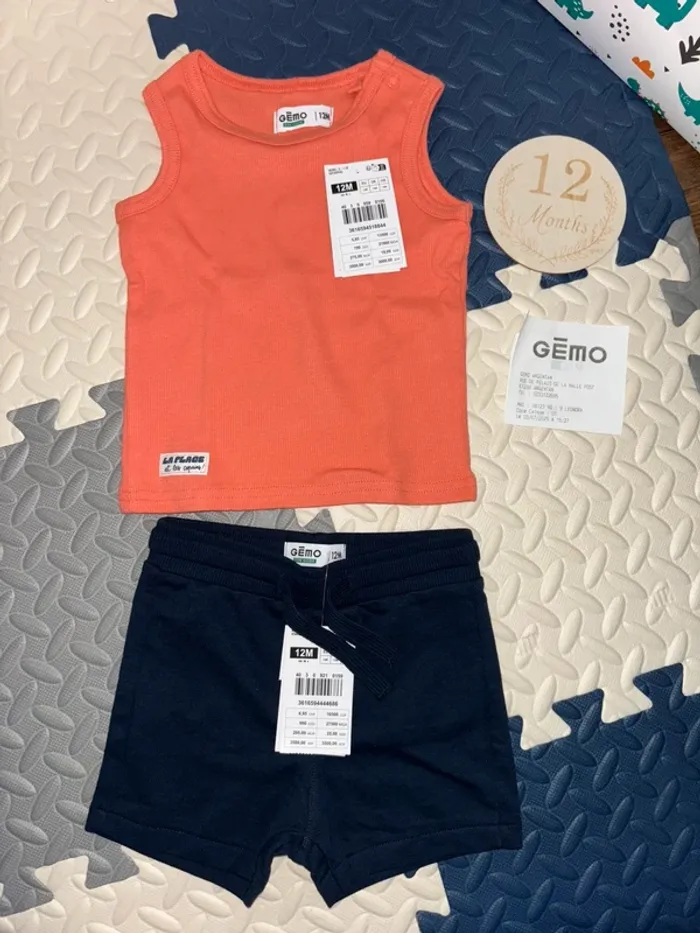 Ensemble/set short bleu-tee shirt orange 12 mois - photo numéro 7