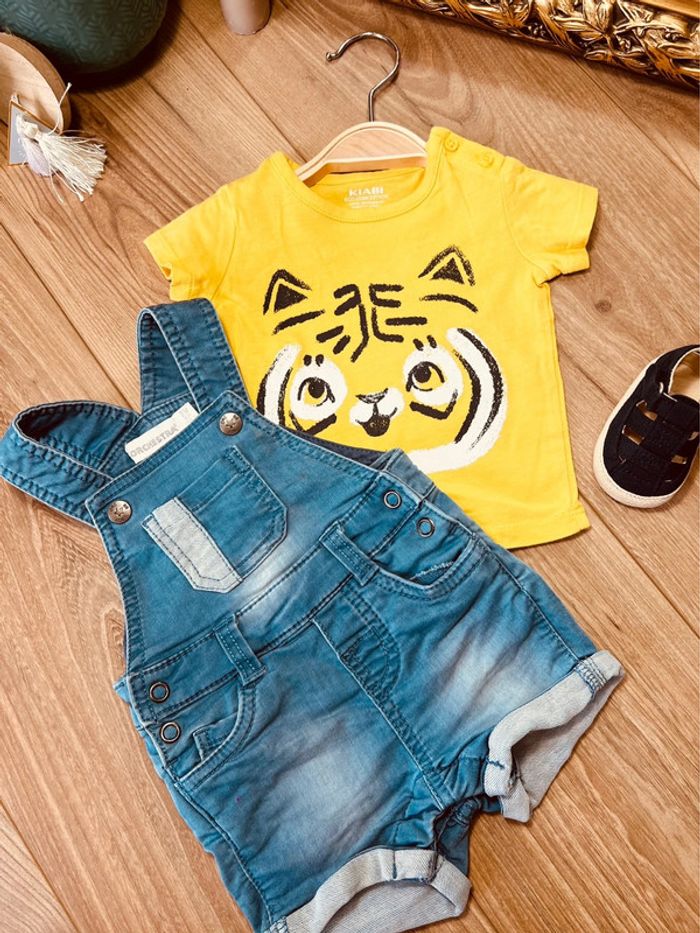 Taille 3 mois ensemble 2 pièces été garçon Orchestra Kiabi jaune et bleu jean * tigre * 💙 - photo numéro 4