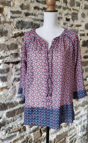 Blouse légère à motifs rose bleu gris manches 3/4 EDC Taille M ou de 38 à 42