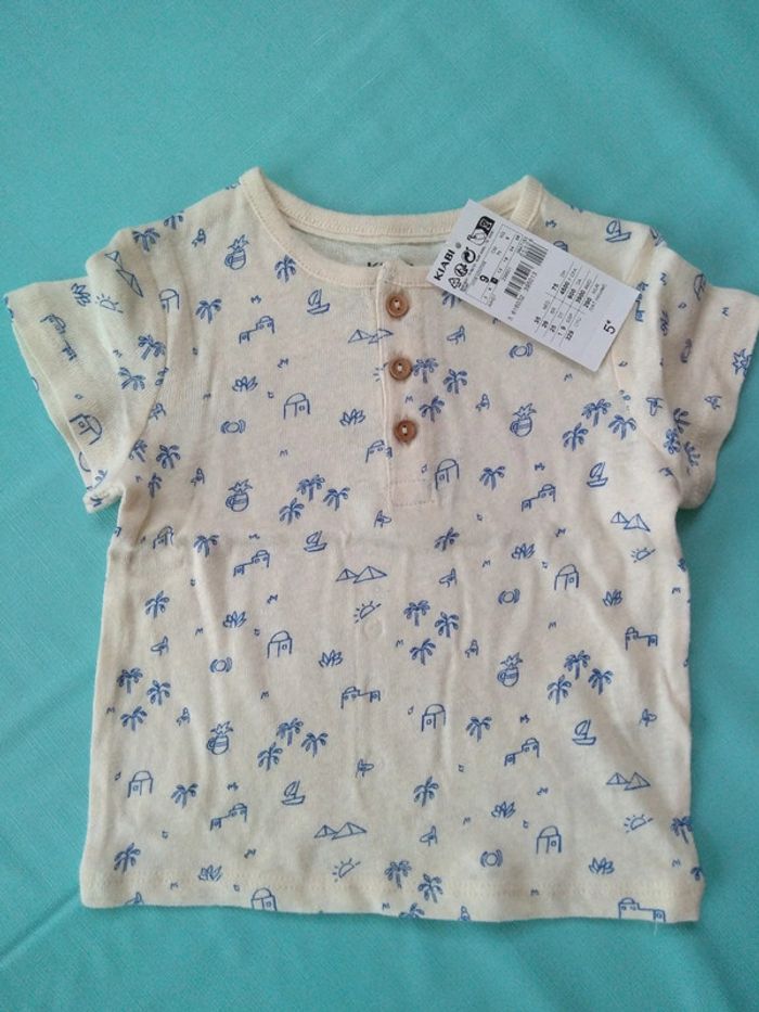 * Ensemble Pantalon bleu + T-shirt blanc cassé imprimés bleu en coton ajourés T9M Kiabi - photo numéro 5