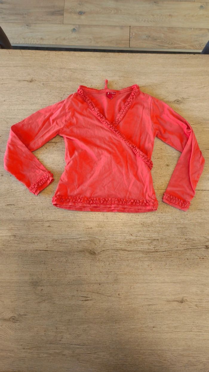 Pull léger à manches longues, cache coeur, corail, Girls, 5/6 ans