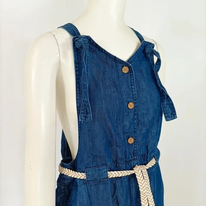 Salopette en jean bleu sans manches - ceinture corde - dos nu Taille M/L A396 - photo numéro 5