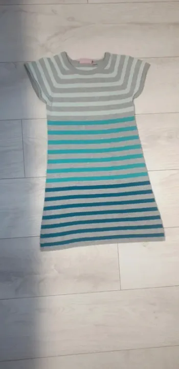 Robe pull grise turquoise rayée