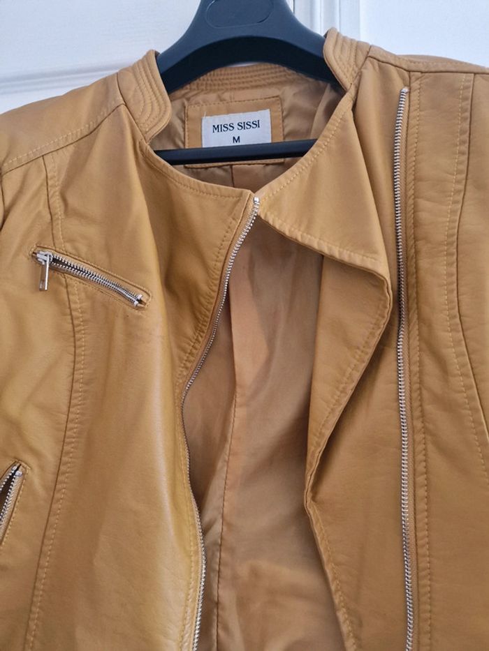 Veste perfecto simili cuir jaune moutarde - photo numéro 3