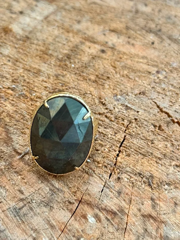 Bague habaha Paris obsidienne noire dorée acier inoxydable or - photo numéro 4