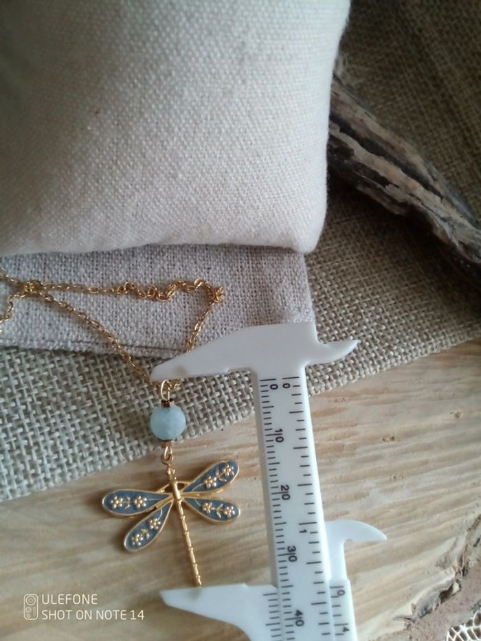 Collier libellule bohème avec pierre aigue marine - photo numéro 2