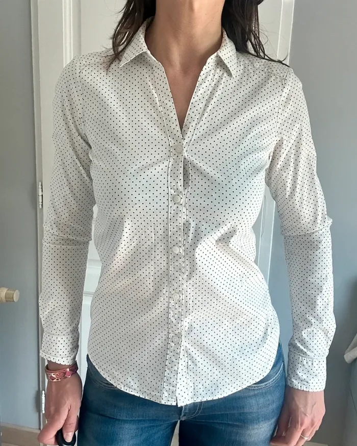 Chemisier blanc à pois noirs stretch – H&M – T34 / XS - photo numéro 5