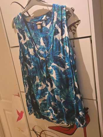 Blouse blanche motifs feuilles bleu/vert T.44 H&M
