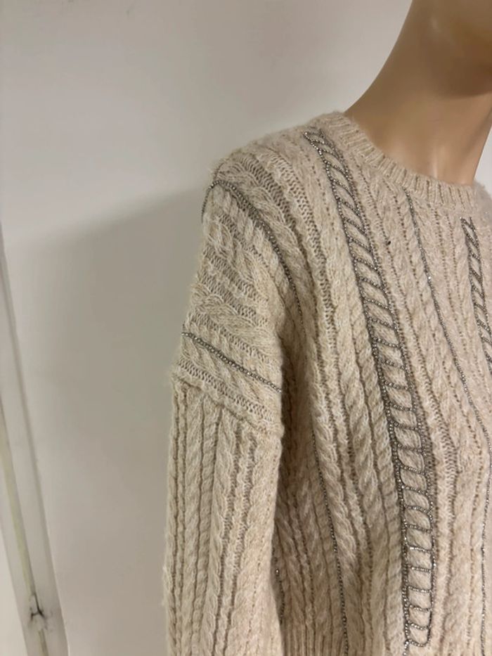 Pull court crème Zara à franges métallique – Taille S - photo numéro 5