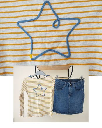 8 ans ensemble Teeshirt Okaïdi et jupe en jean kiabi