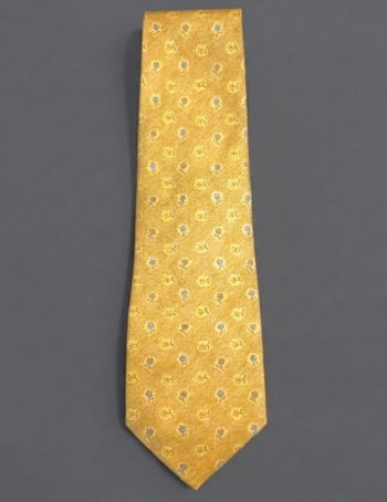 Cravate jaune beige fleuri en soie
