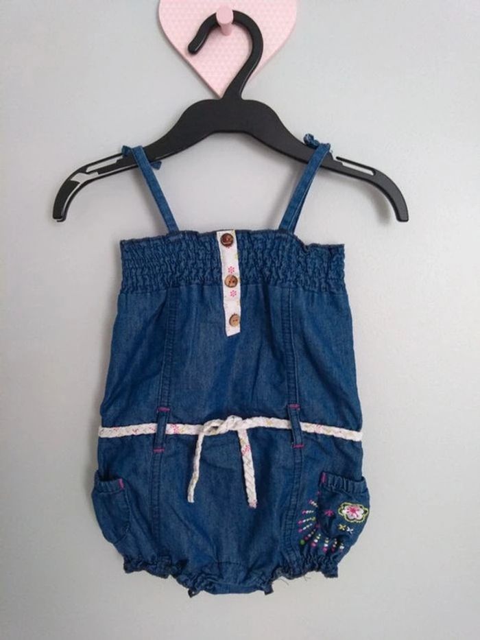 Combinaison courte denim avec bandana cheveu 12 mois Gémo - photo numéro 2