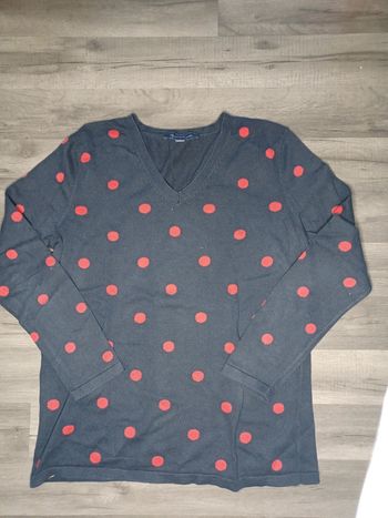 Manche longue col v noir à points rouge Taille XL femme
