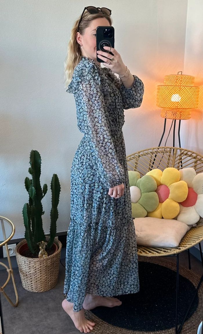 Robe longue bleu à motifs fleuris, modèle Renaza, taille 36 - Maje - photo numéro 8