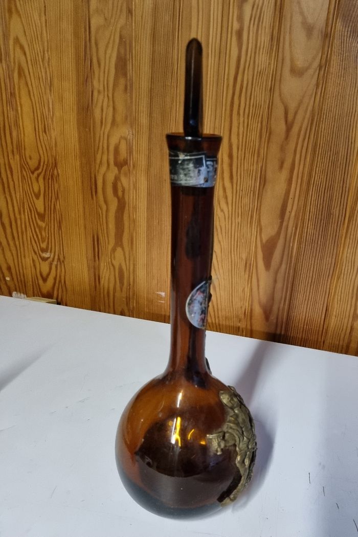 ancienne bouteille moscatel carafe bonastre en verre et etain 1912 - photo numéro 3
