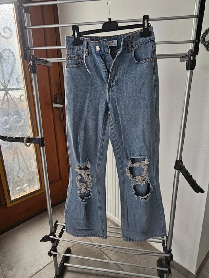 Jeans évasés effet usé délaver troué taille 30 fille femme adolescente - photo numéro 9