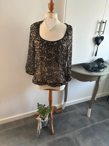 Blouse 1.2.3. translucide noire/taupe T44