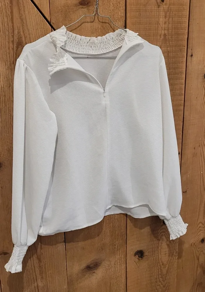 Blouse blanche Shein à col smocké et manches longues – Taille S - Blanc - photo numéro 2