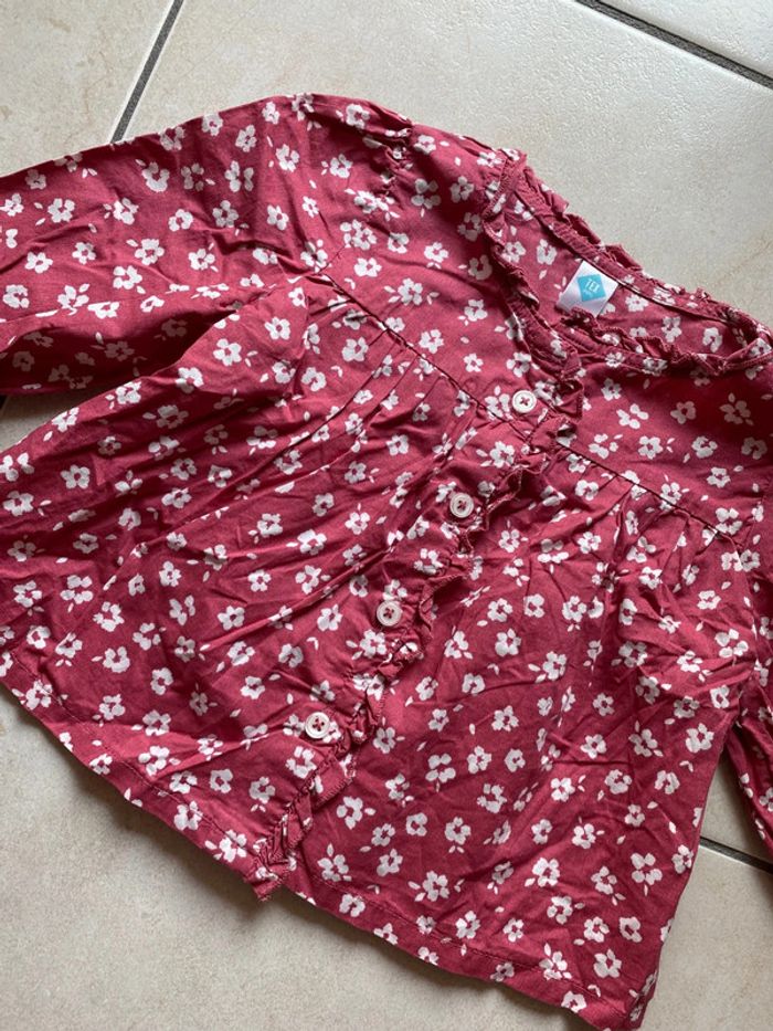 Blouse chemise fille bordeaux fleurs blanche Tex - photo numéro 4