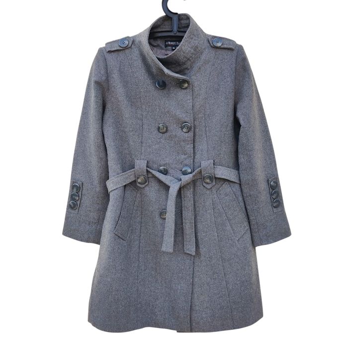 Manteau femme gris laine ceinturé chic vintage – taille S/M - photo numéro 10