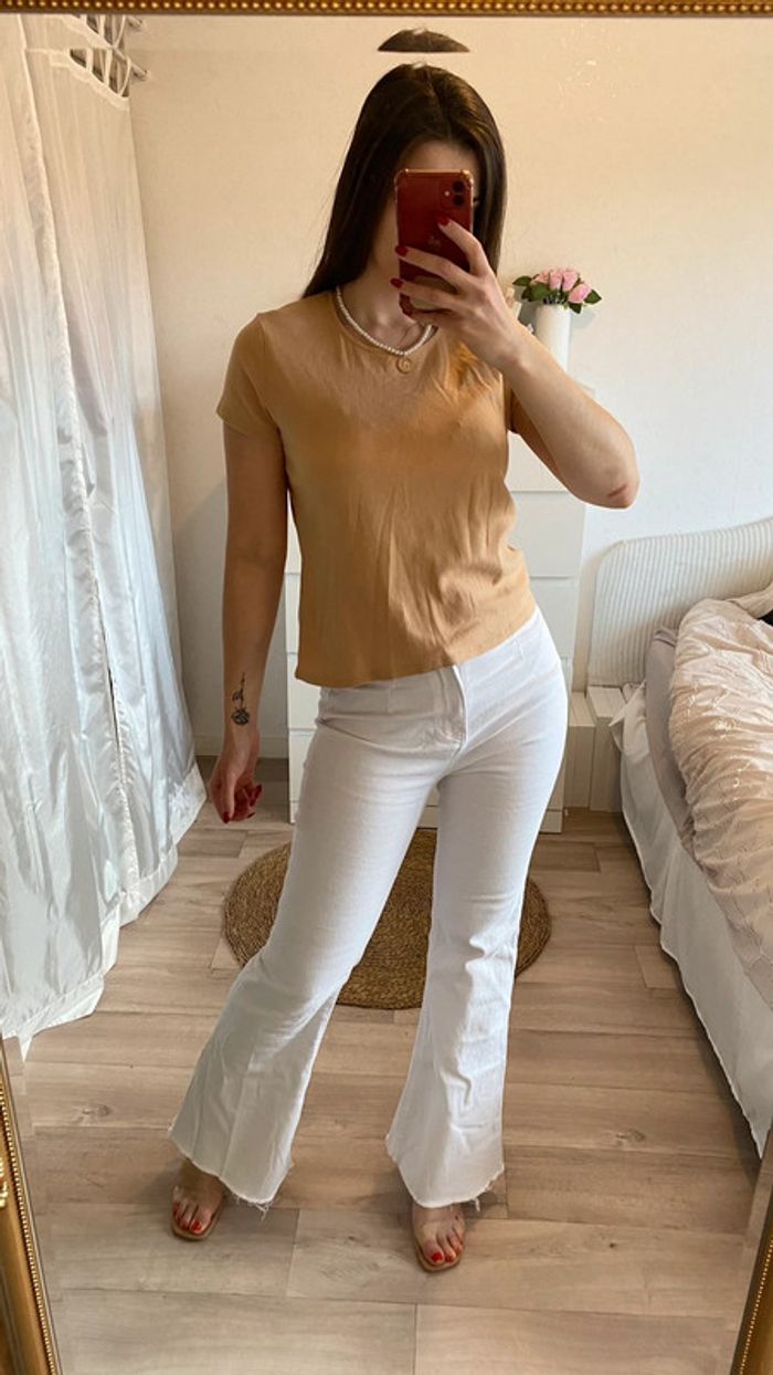 T shirt beige manche courte vintage - photo numéro 2