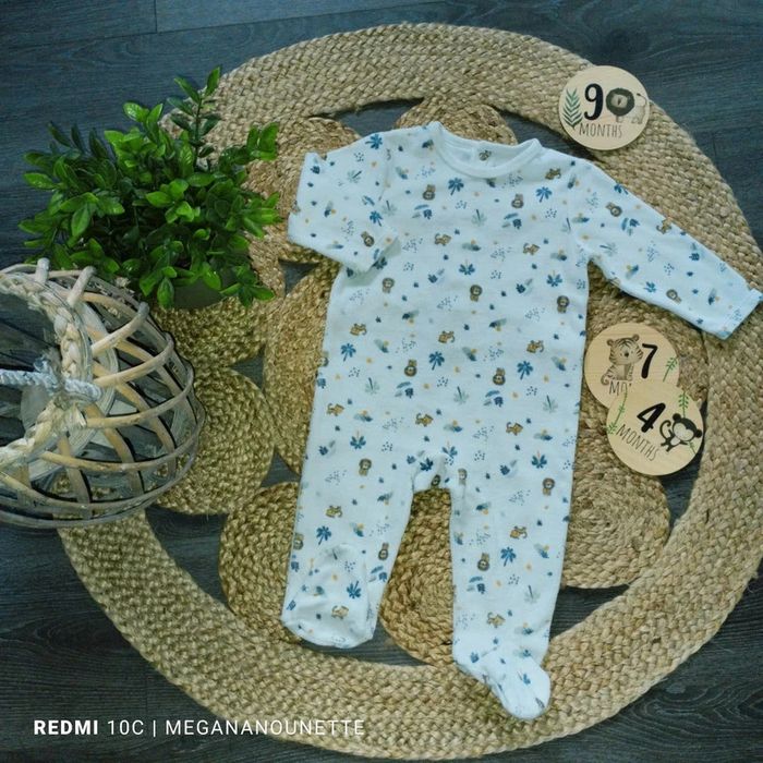 🌿 Grenouillère Bébé Mes Petits Cailloux Thème Jungle Savane 🌿Taille 9 mois / 74 cm