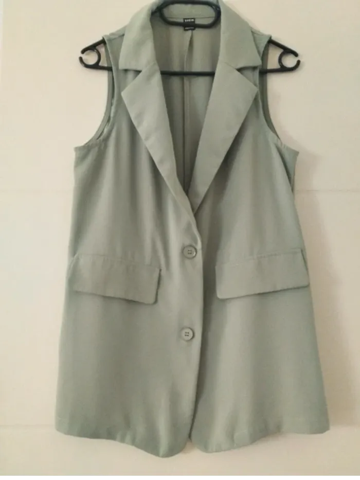 Veste blazer sans manche vert sauge S