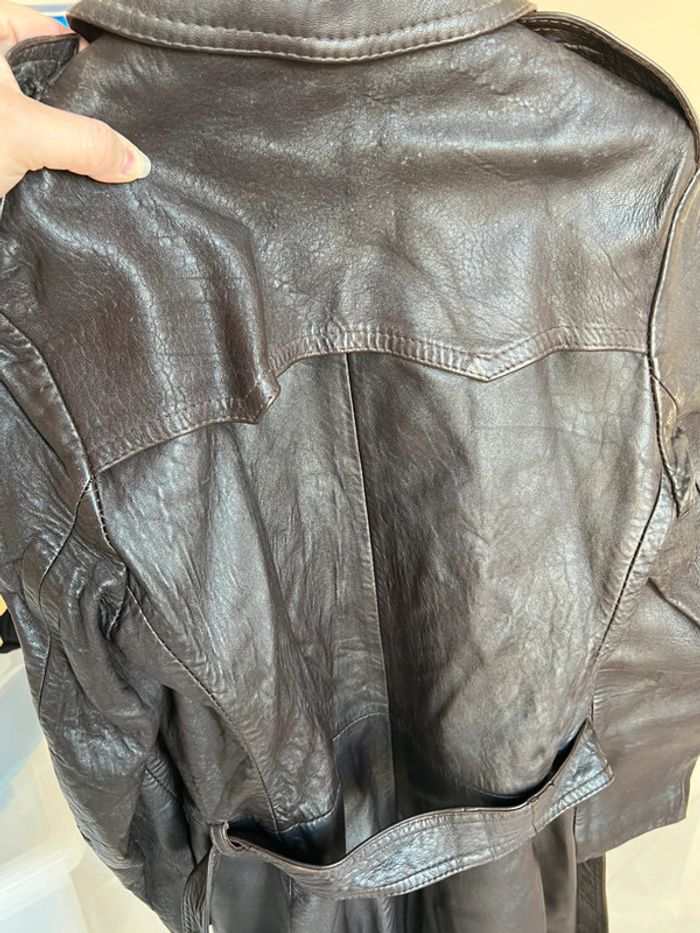 Long manteau trench vintage véritable cuir taille 38 - photo numéro 12