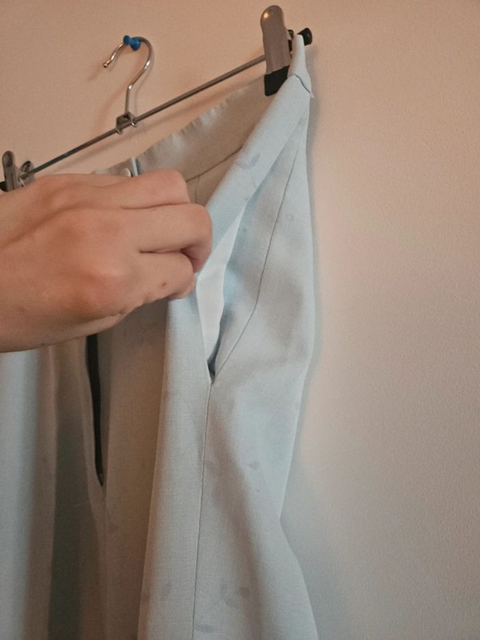 Pantalon droit léger cousu main, taille haute, bleu, taille M - photo numéro 3