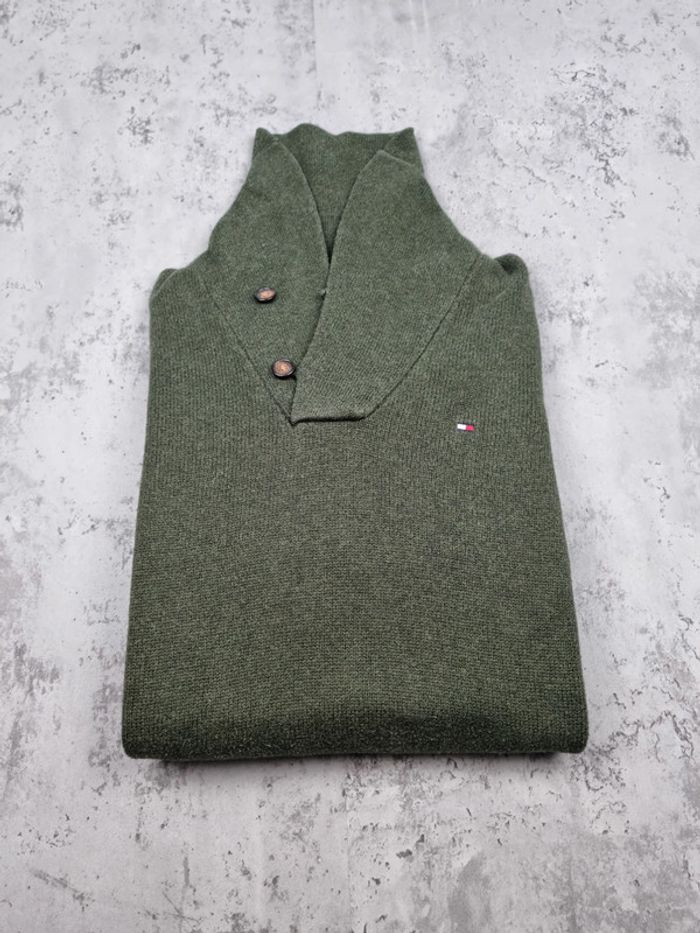 Pull col châle Tommy Hilfiger kaki L Hommes - photo numéro 2