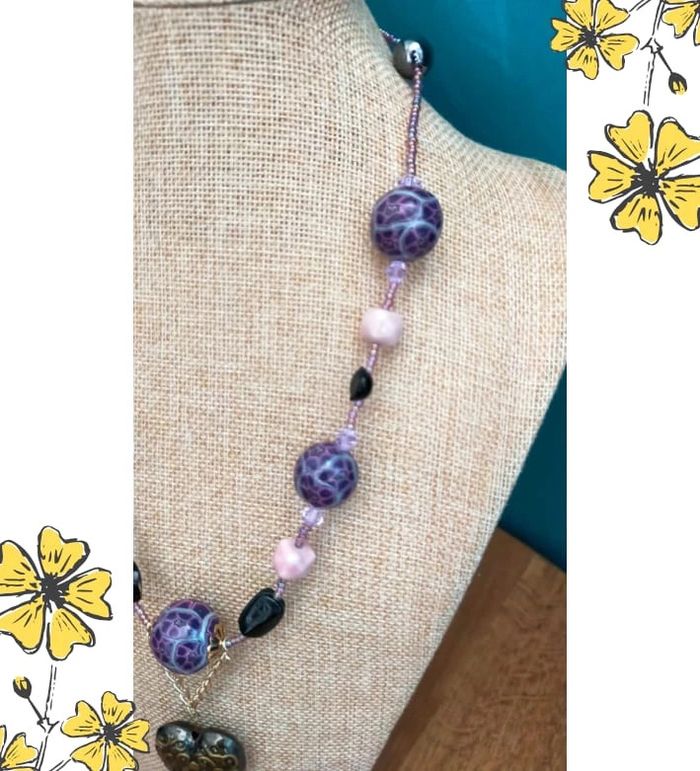 Collier fait main perles polymère & cœur doré – Collection Reflets de Lavande - photo numéro 13