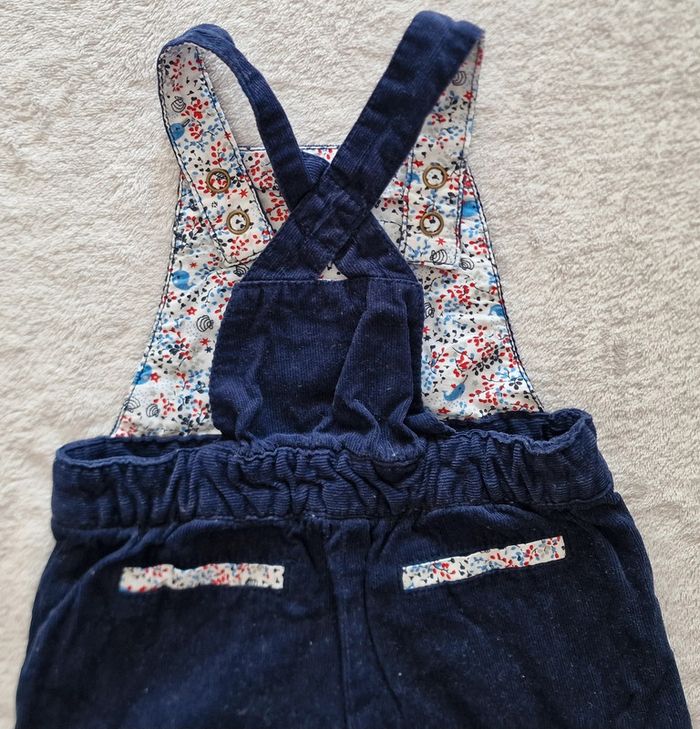 Ensemble Sergent Major T-shirt ML blanc + Salopette short velours marine 9M (BE) - photo numéro 8
