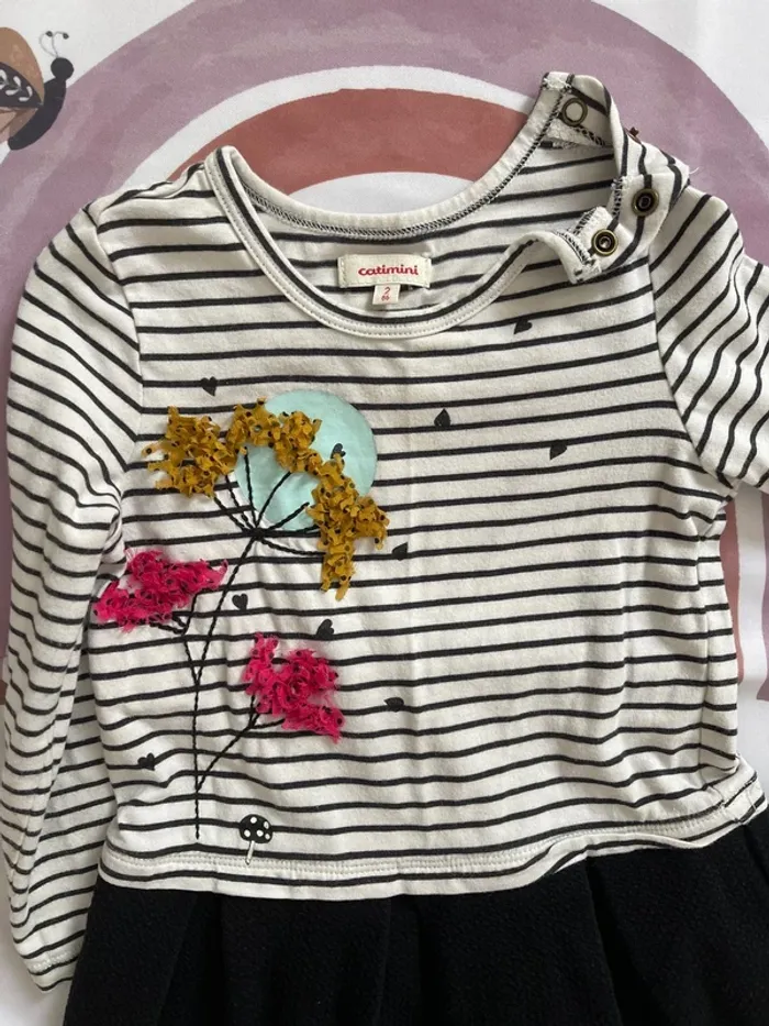 Robe bébé fille Catimini – Taille 2 ans – Rayée noir & blanc - photo numéro 3